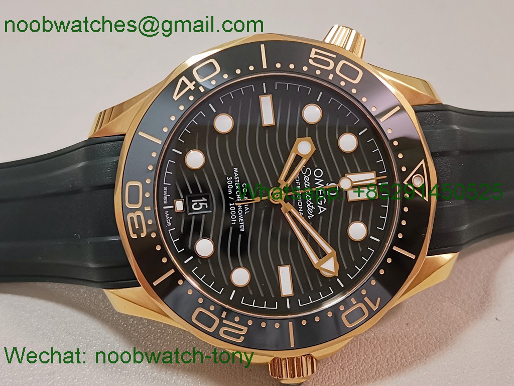 Replica OMEGA Seamaster Diver 300M Green Dial Yellow Gold VSF 1:1 Best SuperClone on Rubber 8801