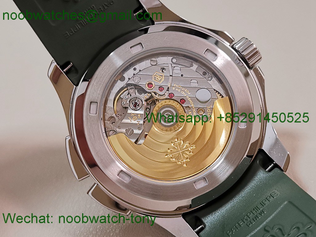 Replica Patek Philippe Aquanaut 5164A PP Factory Gray Dial on Green Rubber Strap A324