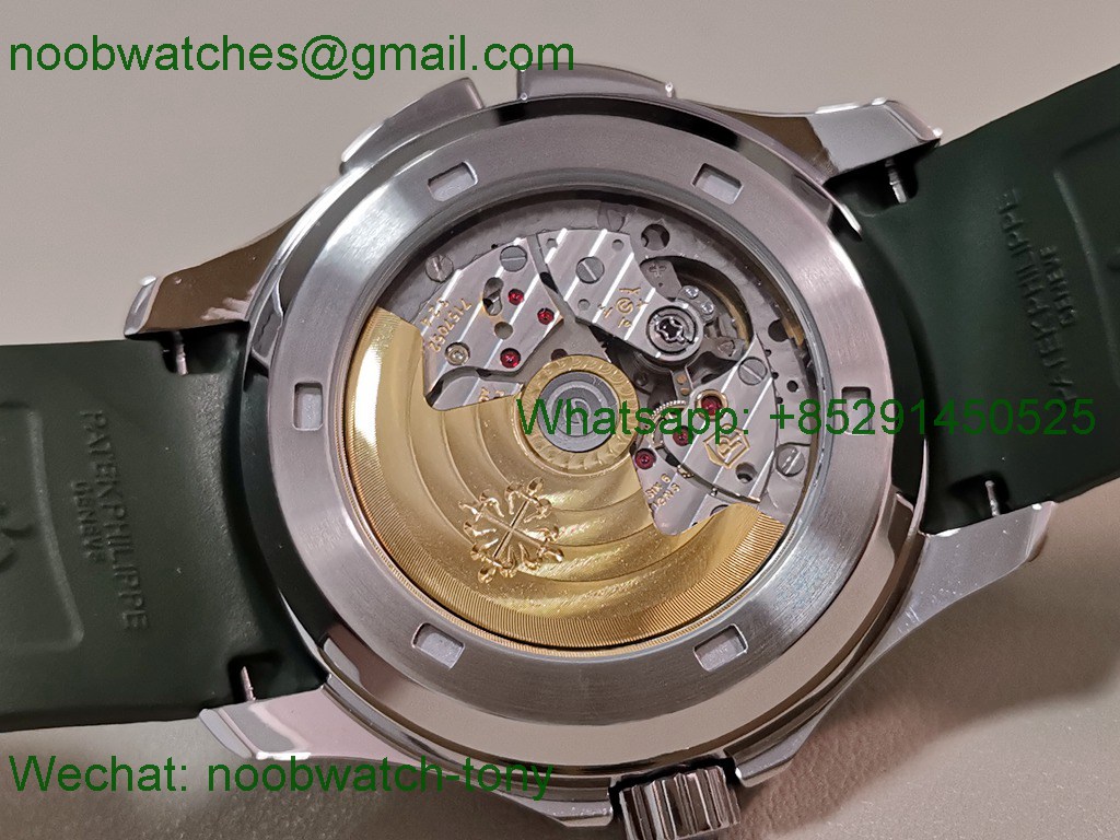Replica Patek Philippe Aquanaut 5164A PP Factory Gray Dial on Green Rubber Strap A324