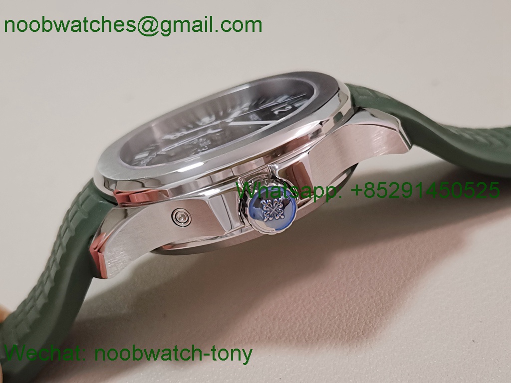 Replica Patek Philippe Aquanaut 5164A PP Factory Gray Dial on Green Rubber Strap A324