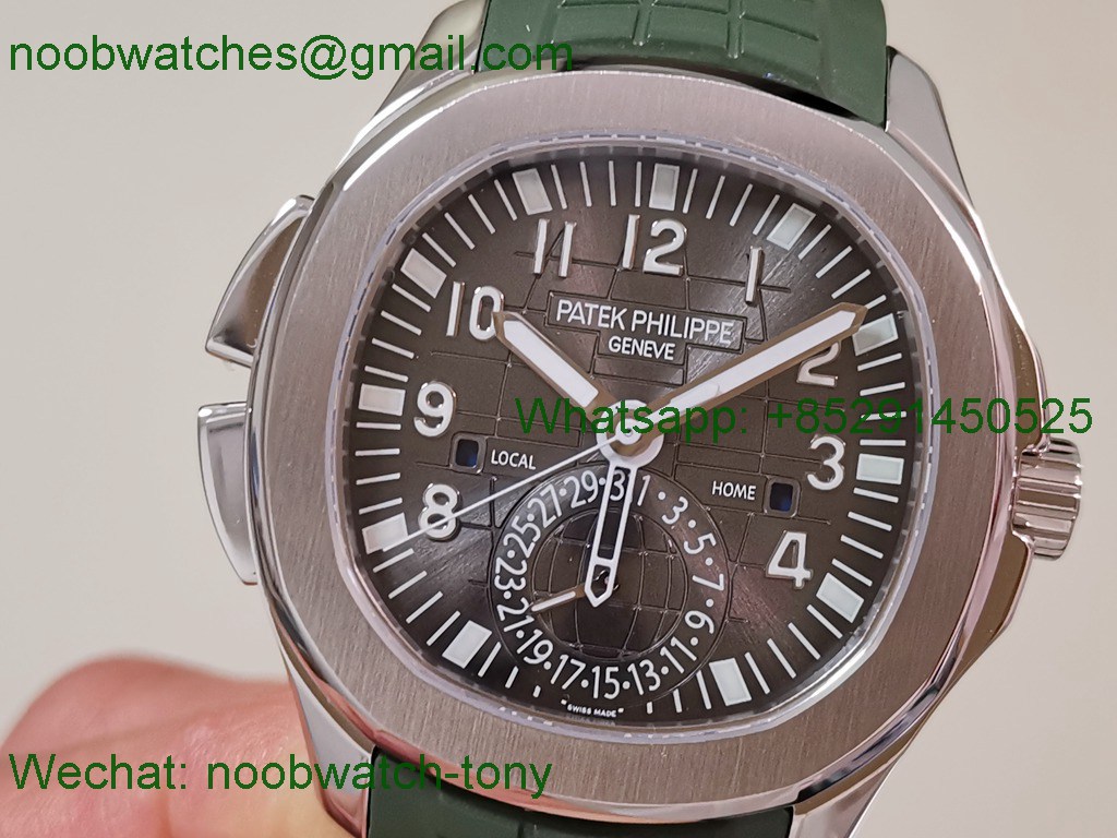 Replica Patek Philippe Aquanaut 5164A PP Factory Gray Dial on Green Rubber Strap A324