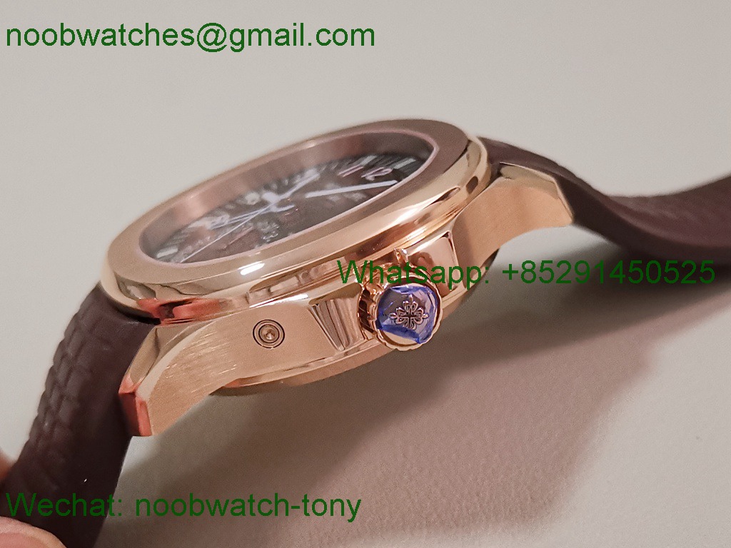 Replica Patek Philippe Aquanaut 5164 Rose Gold PP Factory Brown Dial on Rubber A324