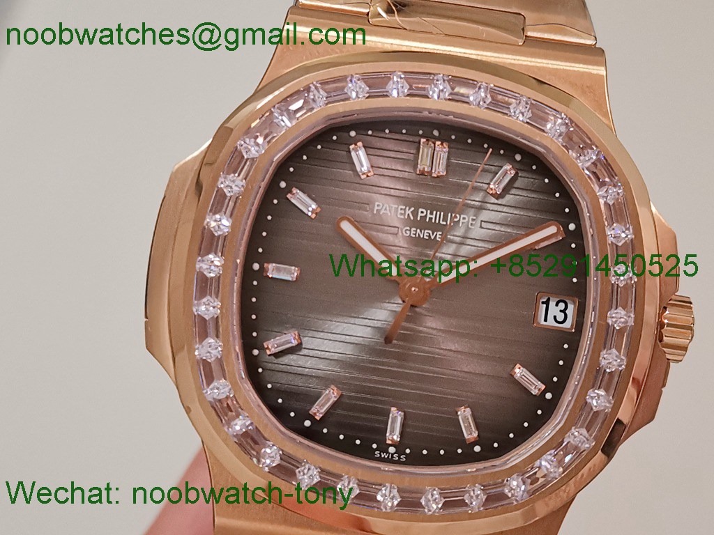Replica Patek Philippe Nautilus 5711 Rose Gold PPF 1:1 Best SuperClone Brown Dial Diamond Bezel 330 V3