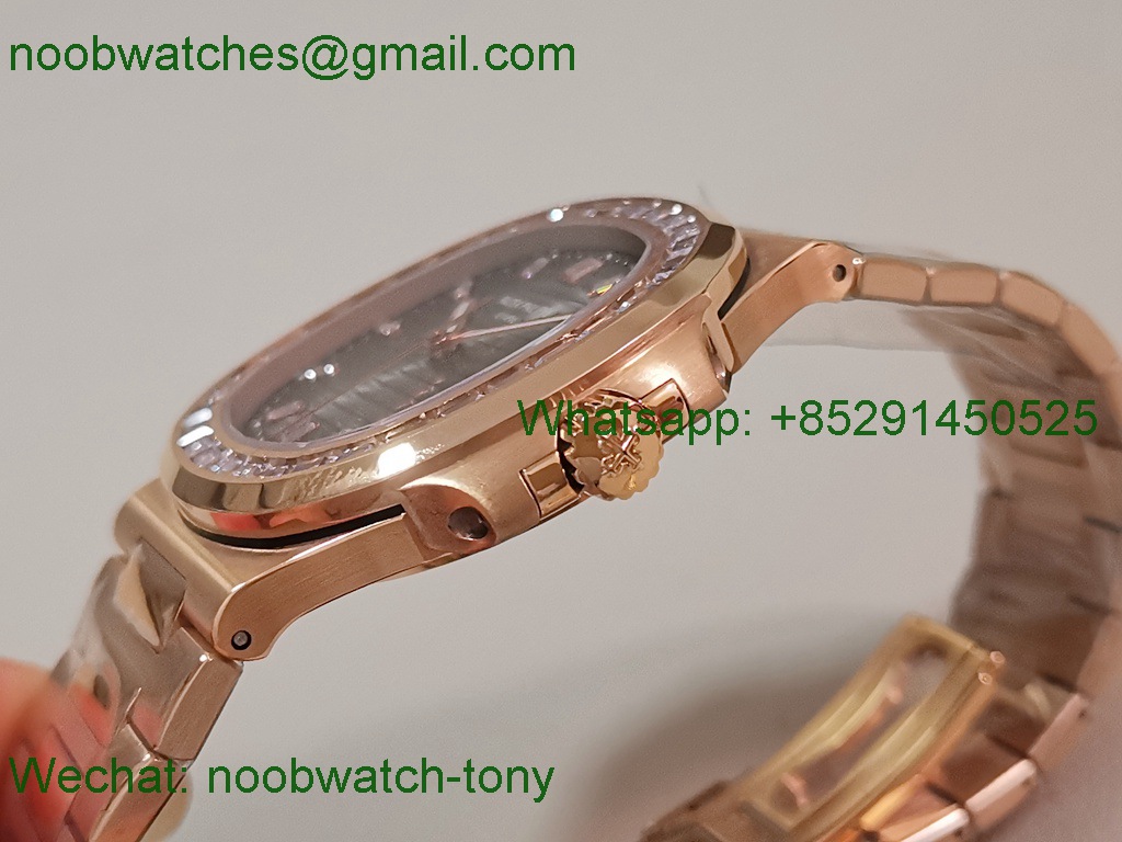 Replica Patek Philippe Nautilus 5711 Rose Gold PPF 1:1 Best SuperClone Brown Dial Diamond Bezel 330 V3