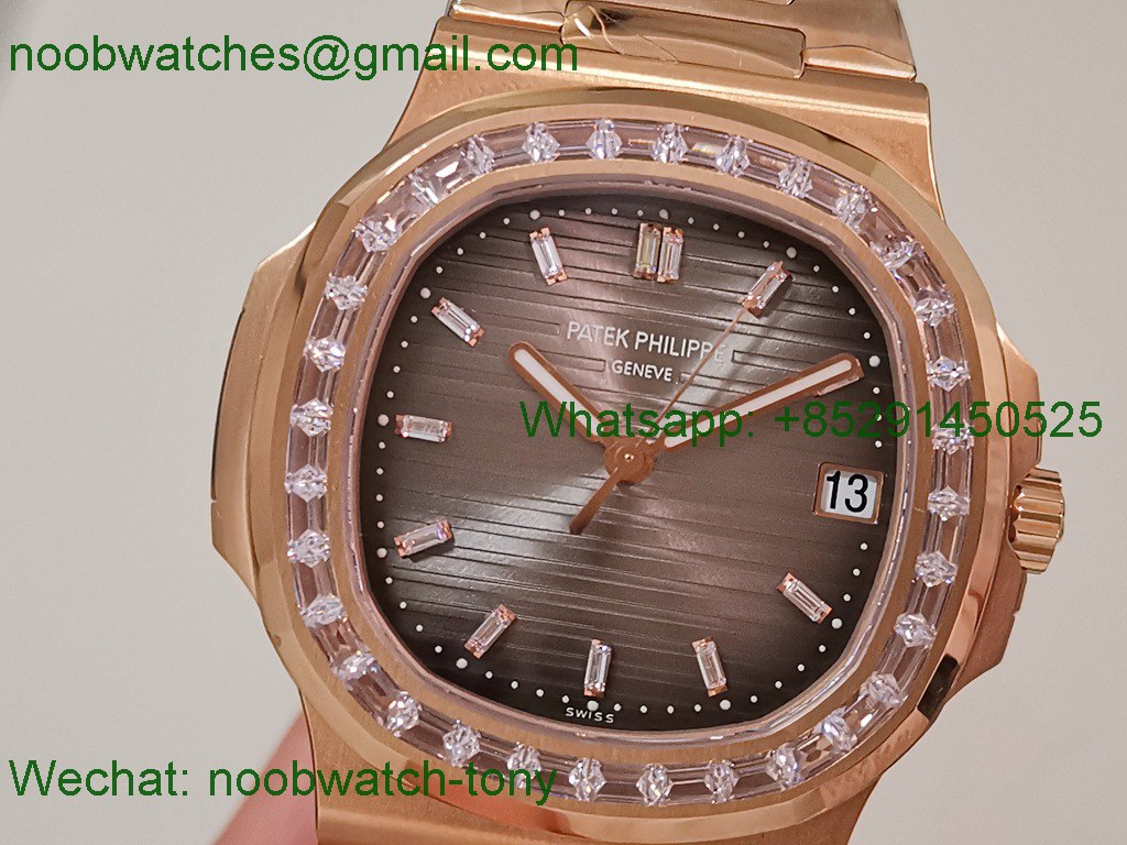 Replica Patek Philippe Nautilus 5711 Rose Gold PPF 1:1 Best SuperClone Brown Dial Diamond Bezel 330 V3