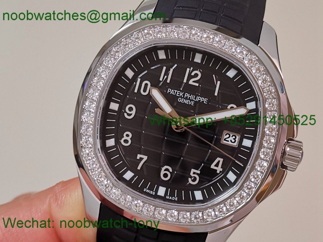 Replica Patek Philippe Aquanaut 5267 38.8mm Black Dial Diamond Bezel PPF Best SuperClone Swiss Quartz