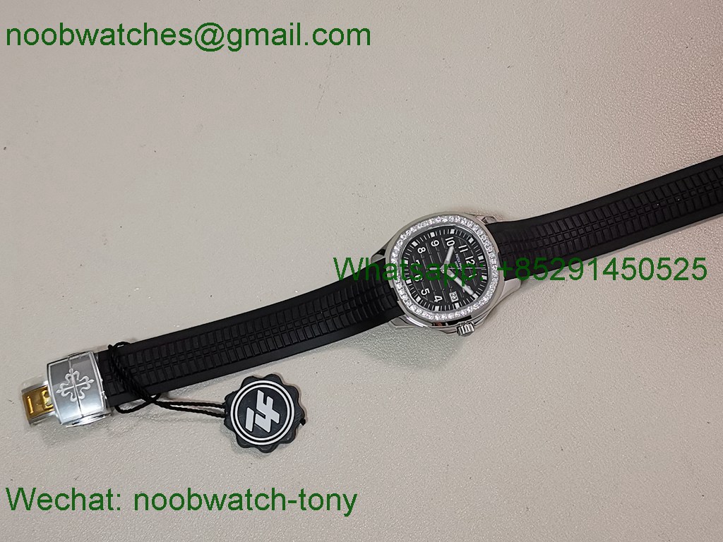 Replica Patek Philippe Aquanaut 5267 38.8mm Black Dial Diamond Bezel PPF Best SuperClone Swiss Quartz