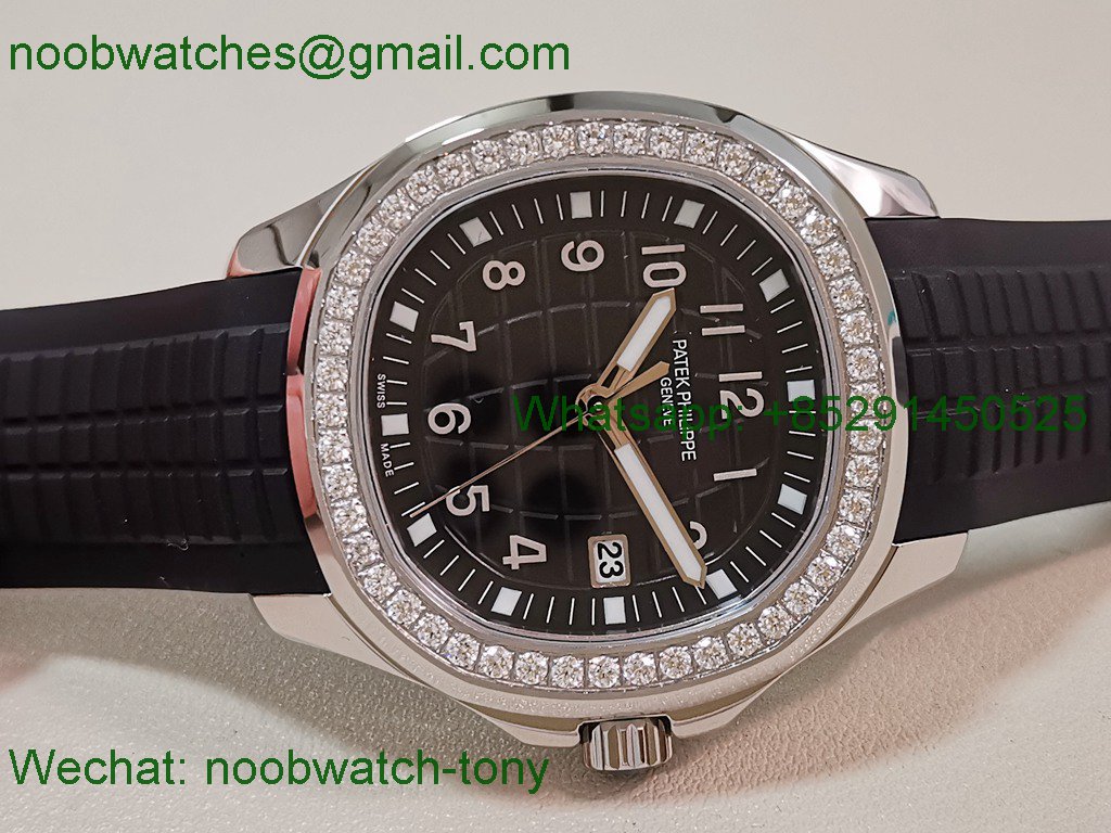 Replica Patek Philippe Aquanaut 5267 38.8mm Black Dial Diamond Bezel PPF Best SuperClone Swiss Quartz