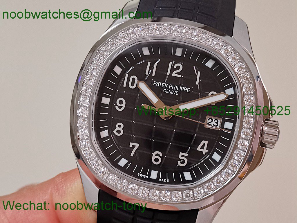 Replica Patek Philippe Aquanaut 5267 38.8mm Black Dial Diamond Bezel PPF Best SuperClone Swiss Quartz