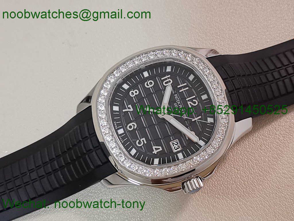 Replica Patek Philippe Aquanaut 5267 38.8mm Black Dial Diamond Bezel PPF Best SuperClone Swiss Quartz