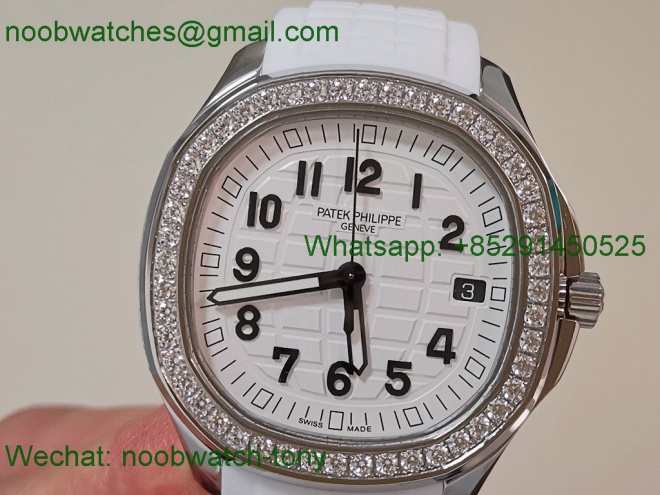 Replica Patek Philippe Aquanaut 5267 38.8mm White Dial Diamond Bezel PPF Best SuperClone Swiss Quartz