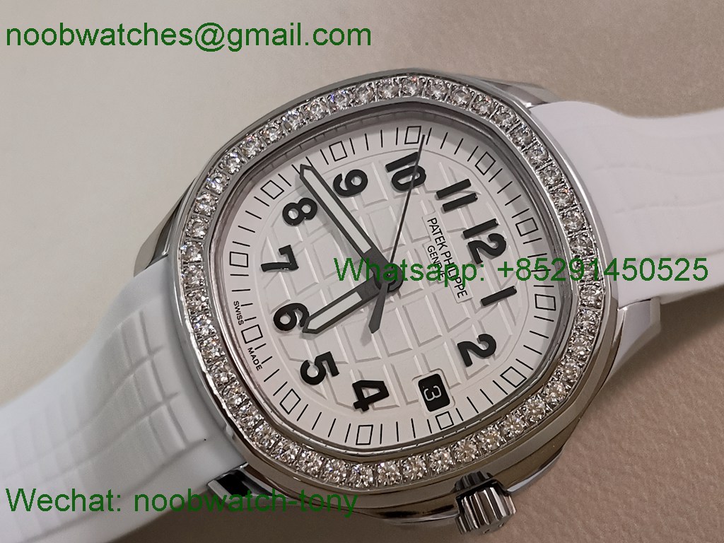 Replica Patek Philippe Aquanaut 5267 38.8mm White Dial Diamond Bezel PPF Best SuperClone Swiss Quartz