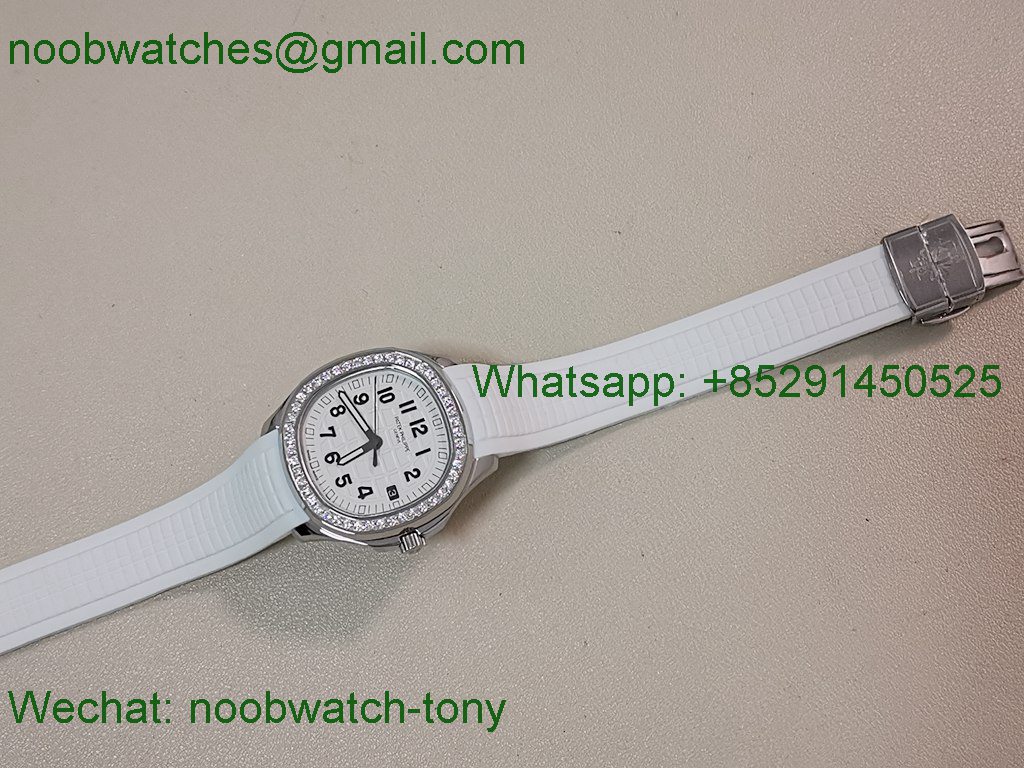 Replica Patek Philippe Aquanaut 5267 38.8mm White Dial Diamond Bezel PPF Best SuperClone Swiss Quartz