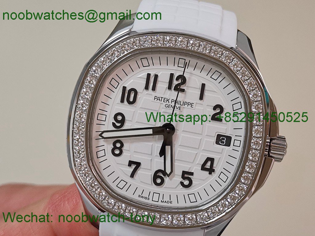Replica Patek Philippe Aquanaut 5267 38.8mm White Dial Diamond Bezel PPF Best SuperClone Swiss Quartz