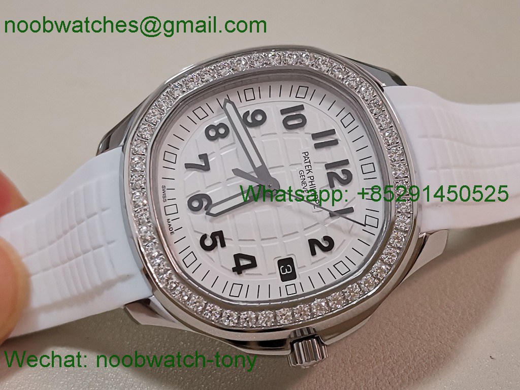 Replica Patek Philippe Aquanaut 5267 38.8mm White Dial Diamond Bezel PPF Best SuperClone Swiss Quartz