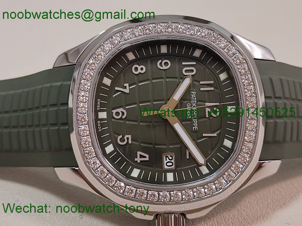 Replica Patek Philippe Aquanaut 5267 38.8mm Green Dial Diamond Bezel PPF Best SuperClone Swiss Quartz