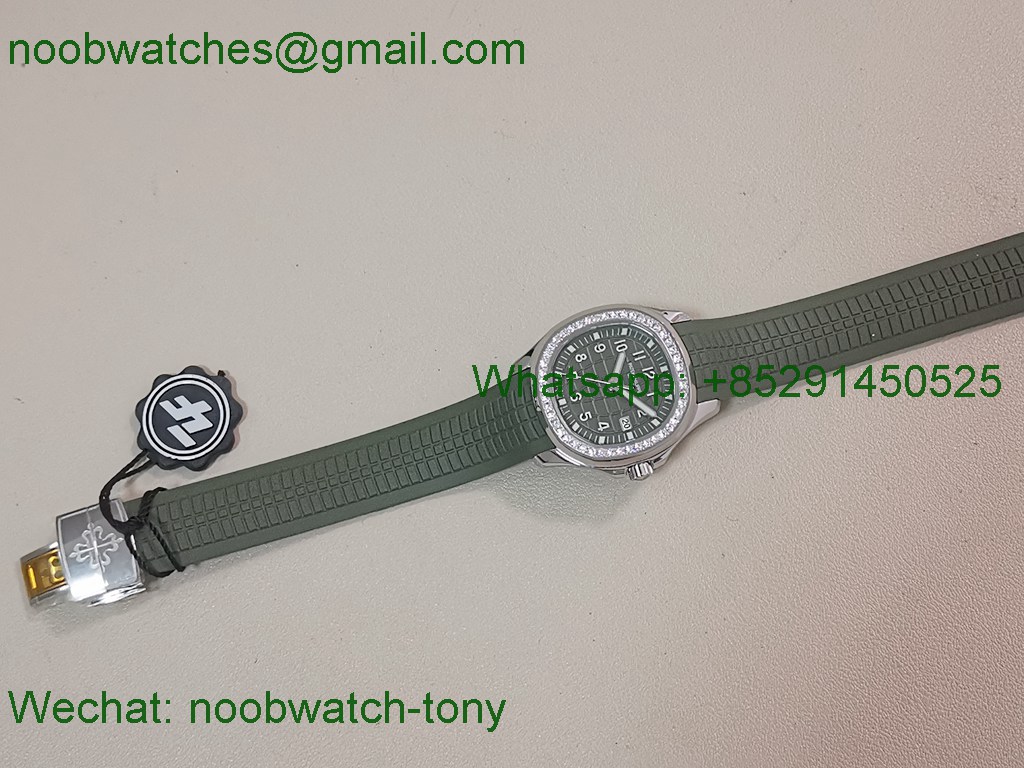 Replica Patek Philippe Aquanaut 5267 38.8mm Green Dial Diamond Bezel PPF Best SuperClone Swiss Quartz