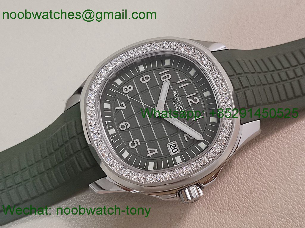Replica Patek Philippe Aquanaut 5267 38.8mm Green Dial Diamond Bezel PPF Best SuperClone Swiss Quartz