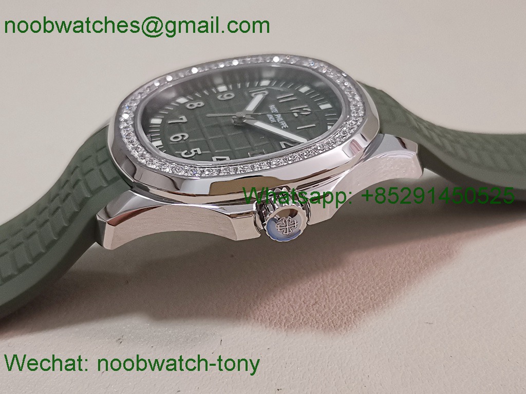 Replica Patek Philippe Aquanaut 5267 38.8mm Green Dial Diamond Bezel PPF Best SuperClone Swiss Quartz