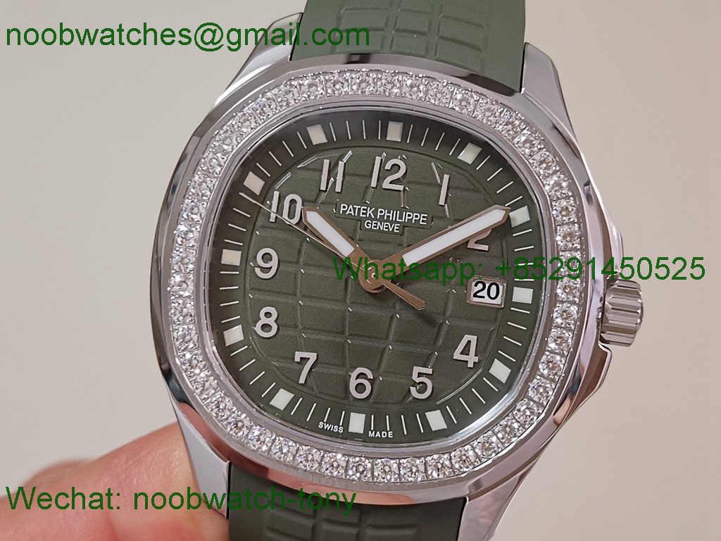 Replica Patek Philippe Aquanaut 5267 38.8mm Green Dial Diamond Bezel PPF Best SuperClone Swiss Quartz