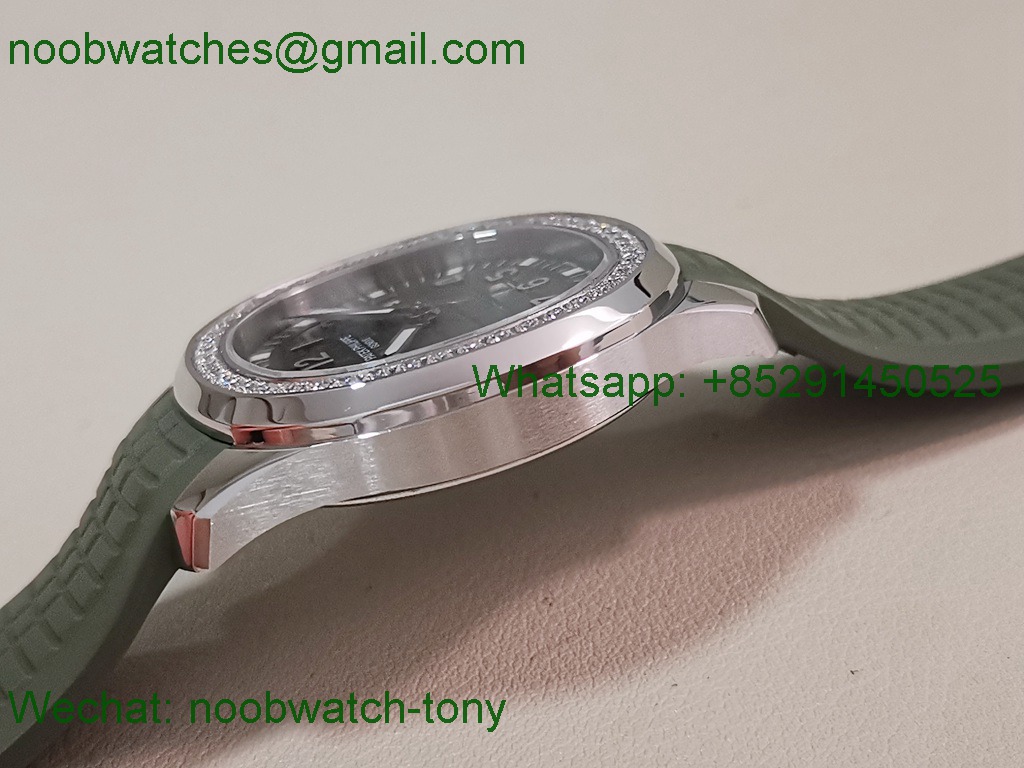 Replica Patek Philippe Aquanaut 5267 38.8mm Green Dial Diamond Bezel PPF Best SuperClone Swiss Quartz