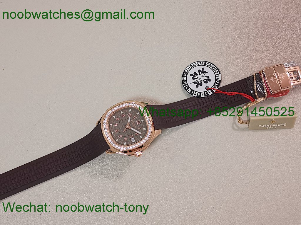 Replica Patek Philippe Aquanaut 5267 Rose Gold 38.8mm Brown Dial Diamond Bezel PPF Best SuperClone Swiss Quartz