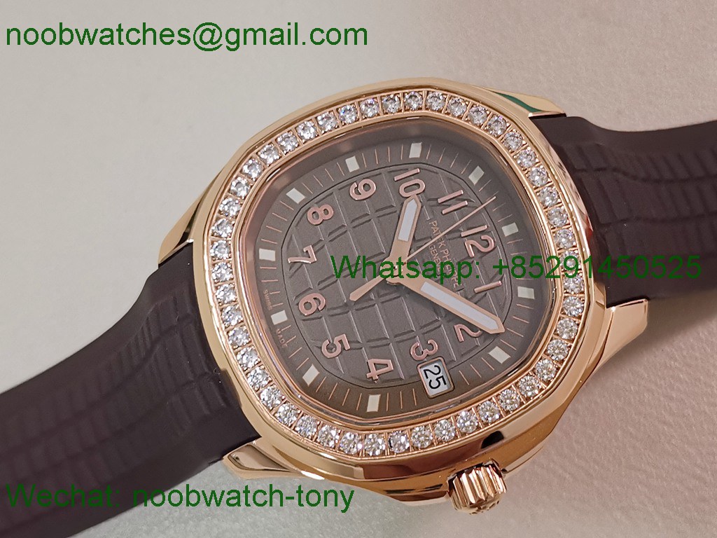 Replica Patek Philippe Aquanaut 5267 Rose Gold 38.8mm Brown Dial Diamond Bezel PPF Best SuperClone Swiss Quartz