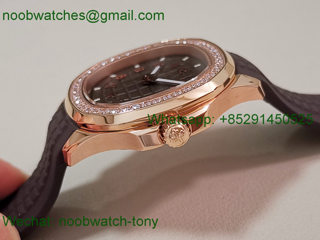 Replica Patek Philippe Aquanaut 5267 Rose Gold 38.8mm Brown Dial Diamond Bezel PPF Best SuperClone Swiss Quartz