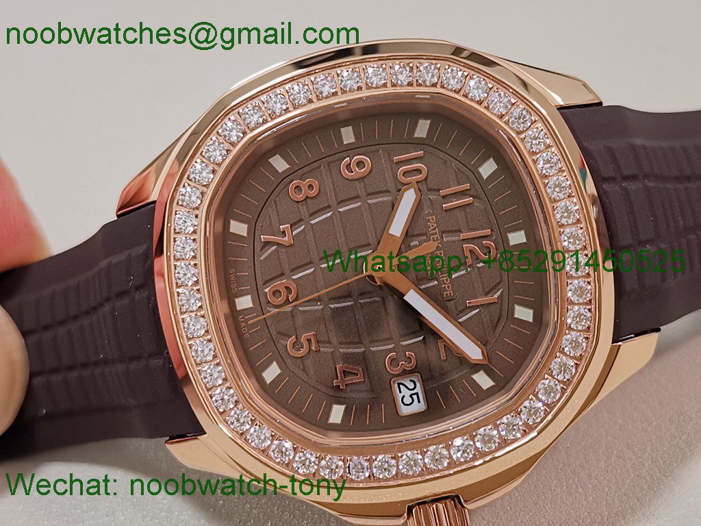 Replica Patek Philippe Aquanaut 5267 Rose Gold 38.8mm Brown Dial Diamond Bezel PPF Best SuperClone Swiss Quartz