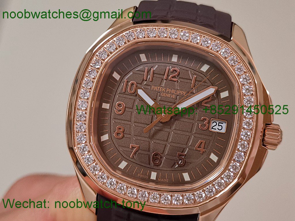 Replica Patek Philippe Aquanaut 5267 Rose Gold 38.8mm Brown Dial Diamond Bezel PPF Best SuperClone Swiss Quartz