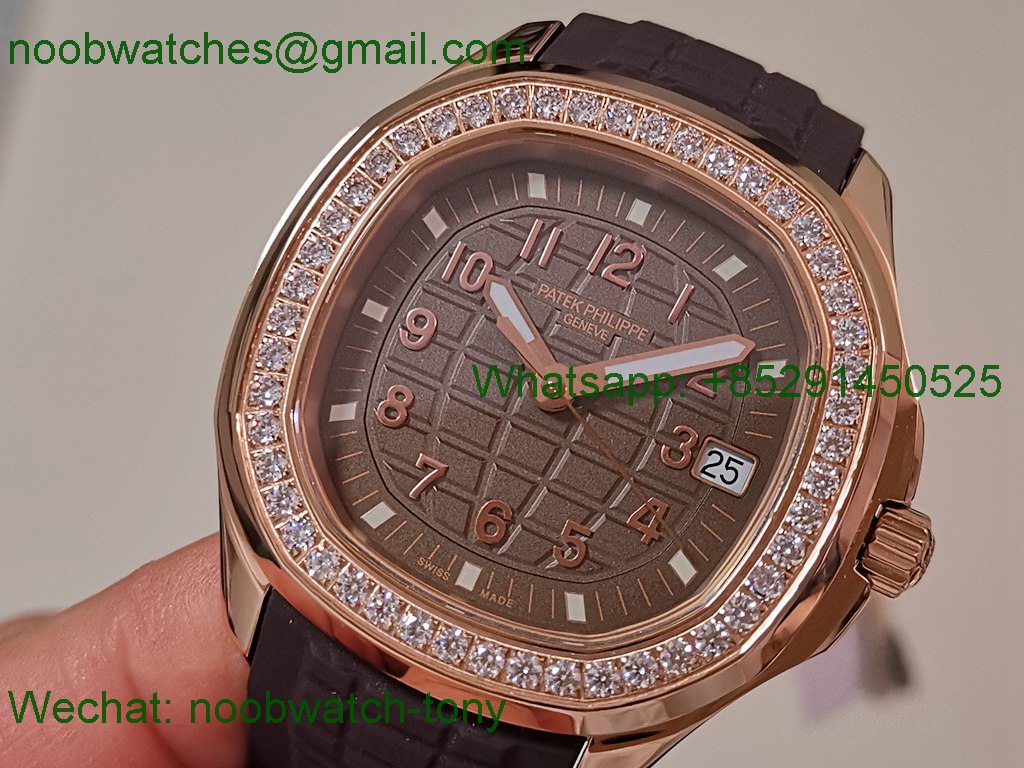Replica Patek Philippe Aquanaut 5267 Rose Gold 38.8mm Brown Dial Diamond Bezel PPF Best SuperClone Swiss Quartz