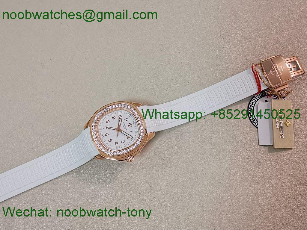 Replica Patek Philippe Aquanaut 5267 Rose Gold 38.8mm White Dial Diamond Bezel PPF Best SuperClone Swiss Quartz