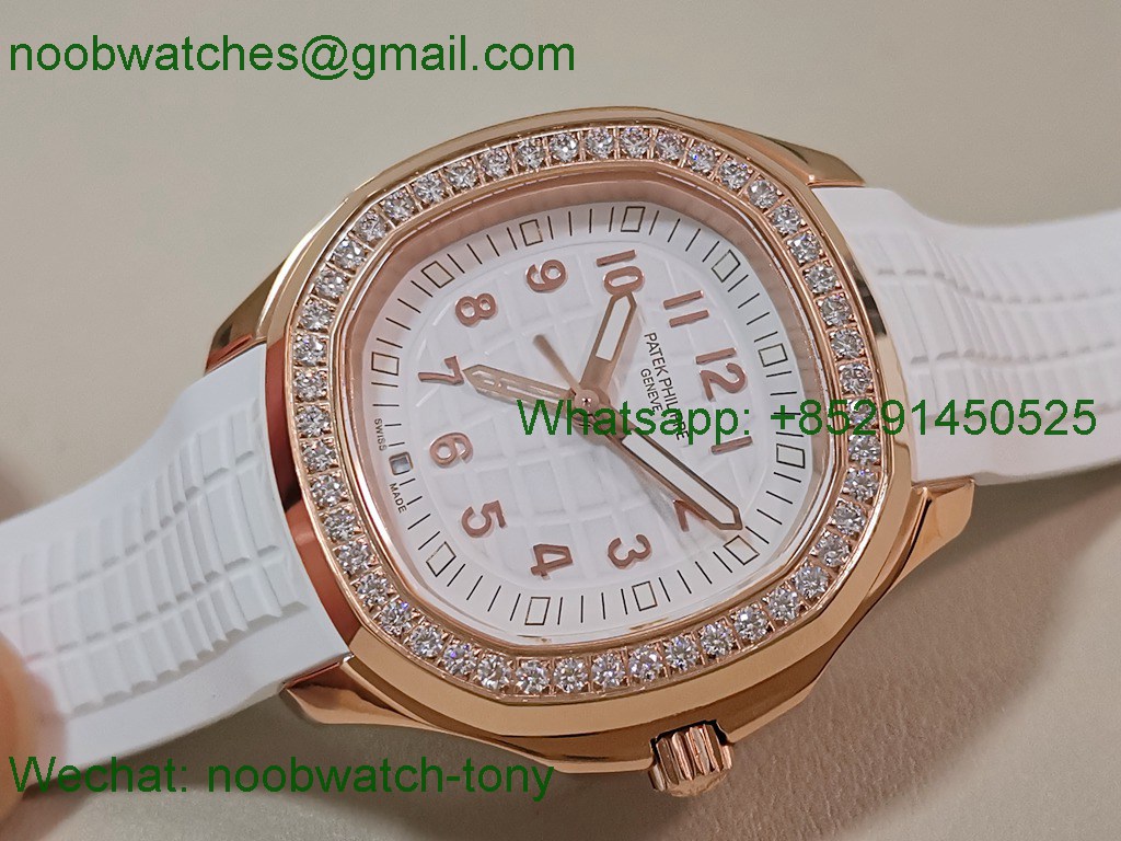 Replica Patek Philippe Aquanaut 5267 Rose Gold 38.8mm White Dial Diamond Bezel PPF Best SuperClone Swiss Quartz