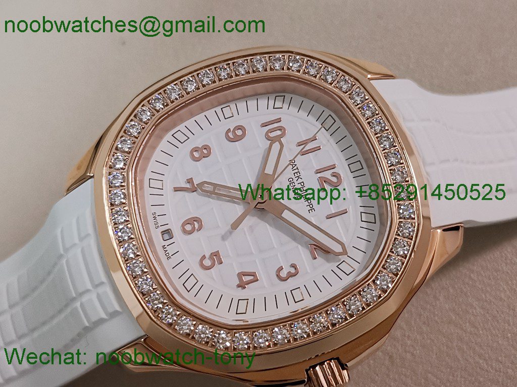 Replica Patek Philippe Aquanaut 5267 Rose Gold 38.8mm White Dial Diamond Bezel PPF Best SuperClone Swiss Quartz