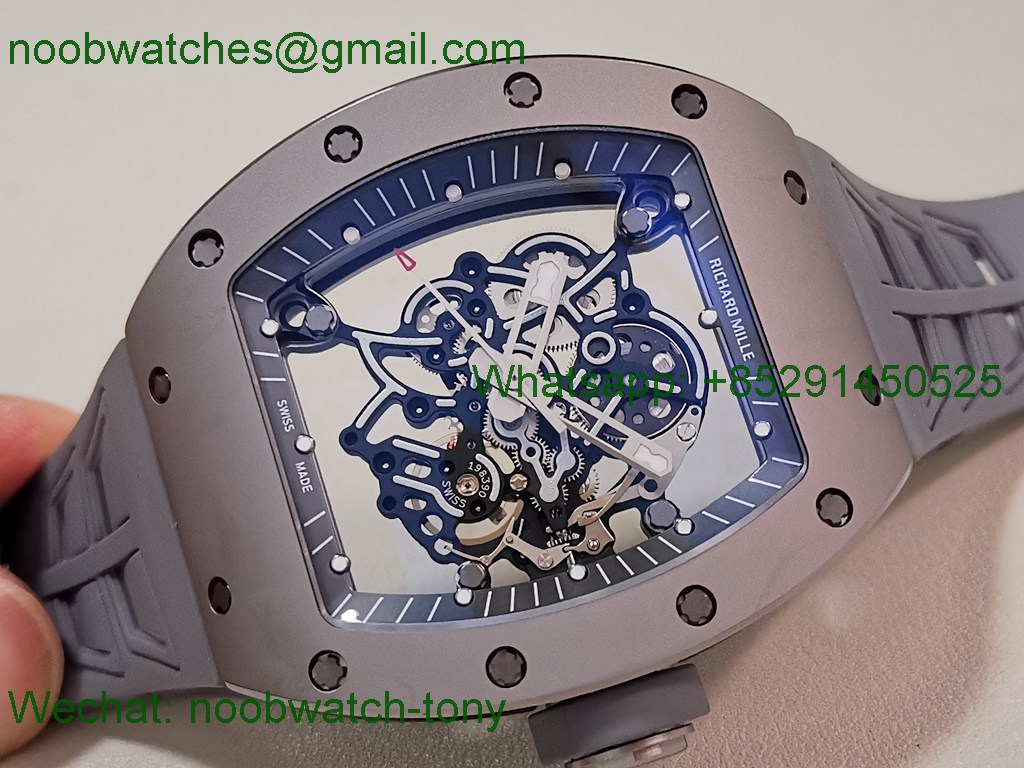 Replica Richard Mille RM055 Titanium Carbide ZF 1:1 Best SuperClone Skeleton Gray Rubber RMUL2