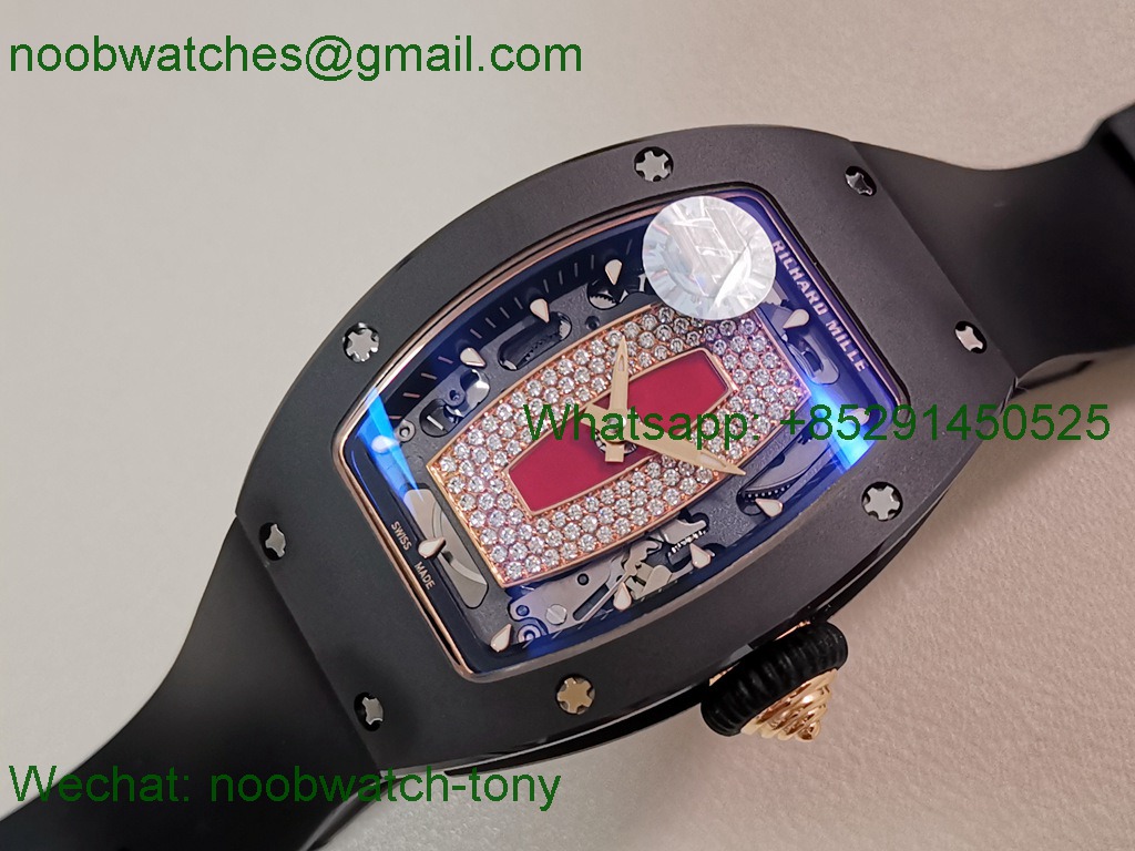 Replica Richard Mille RM07 Red Black Ceramic Rose Gold ZF SuperCLone Best Diamond CRMA2
