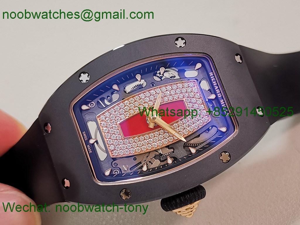 Replica Richard Mille RM07 Red Black Ceramic Rose Gold ZF SuperCLone Best Diamond CRMA2