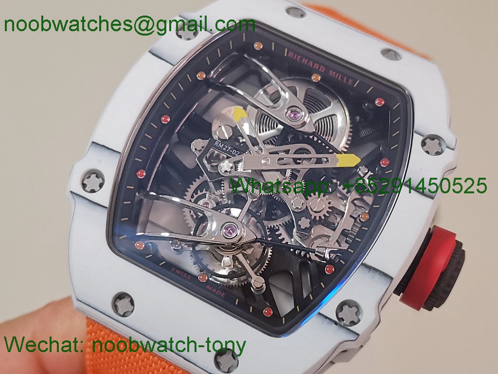 Replica Richard Mille RM027-02 Nadal Tourbillon RMF Best White Carbon Orange Rubber