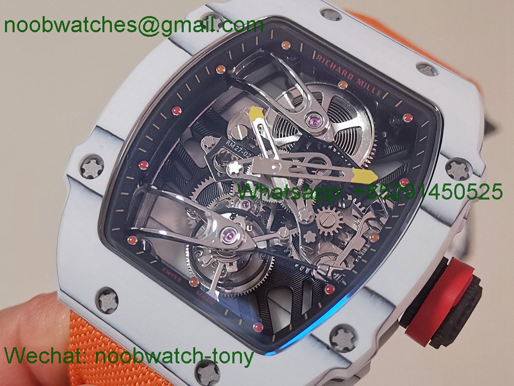 Replica Richard Mille RM027-02 Nadal Tourbillon RMF Best White Carbon Orange Rubber