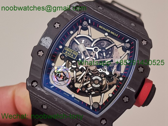 Replica Richard Mille RM035-02 Black NTPT APSF 1:1 Best SuperClone Skeleton Rubber Dandong RMAL1 (Free Sprung)