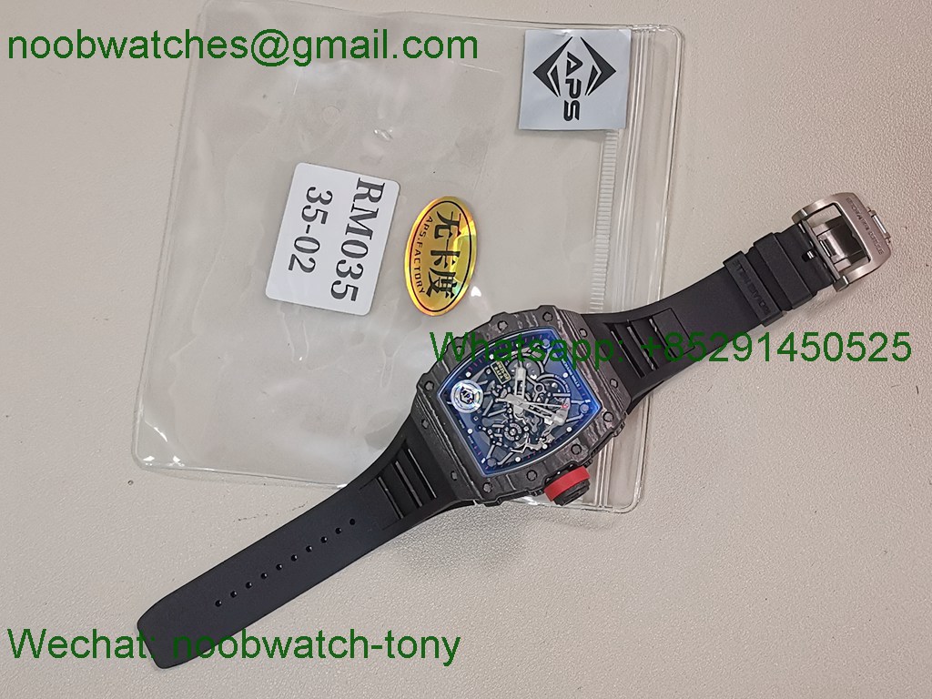 Replica Richard Mille RM035-02 Black NTPT APSF 1:1 Best SuperClone Skeleton Rubber Dandong RMAL1 (Free Sprung)