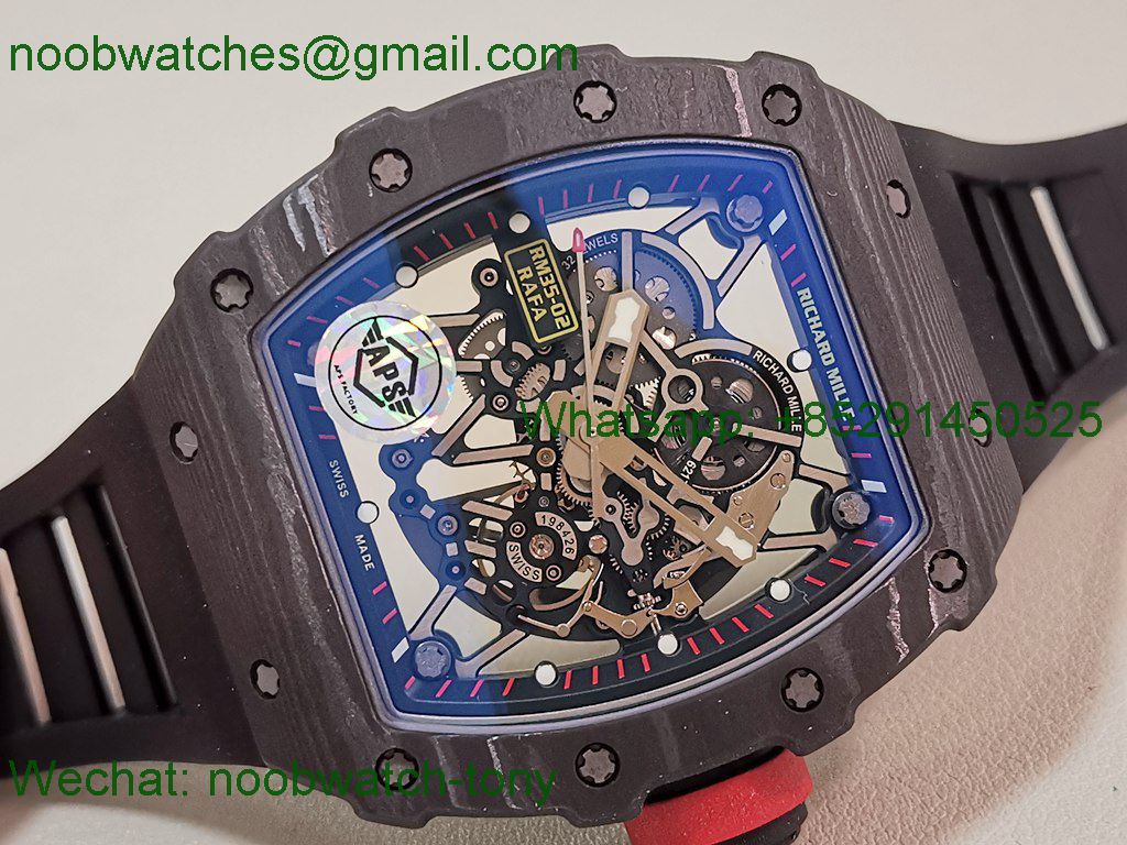 Replica Richard Mille RM035-02 Black NTPT APSF 1:1 Best SuperClone Skeleton Rubber Dandong RMAL1 (Free Sprung)