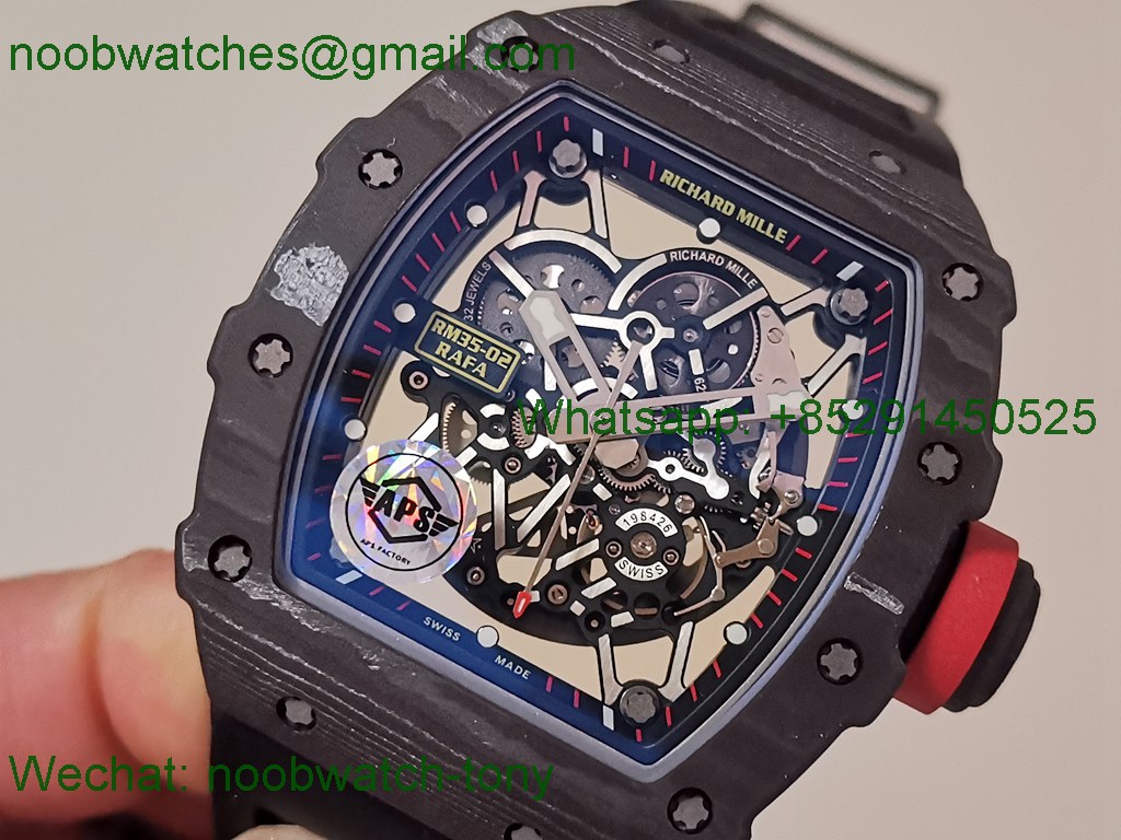 Replica Richard Mille RM035-02 Black NTPT APSF 1:1 Best SuperClone Skeleton Rubber Dandong RMAL1 (Free Sprung)