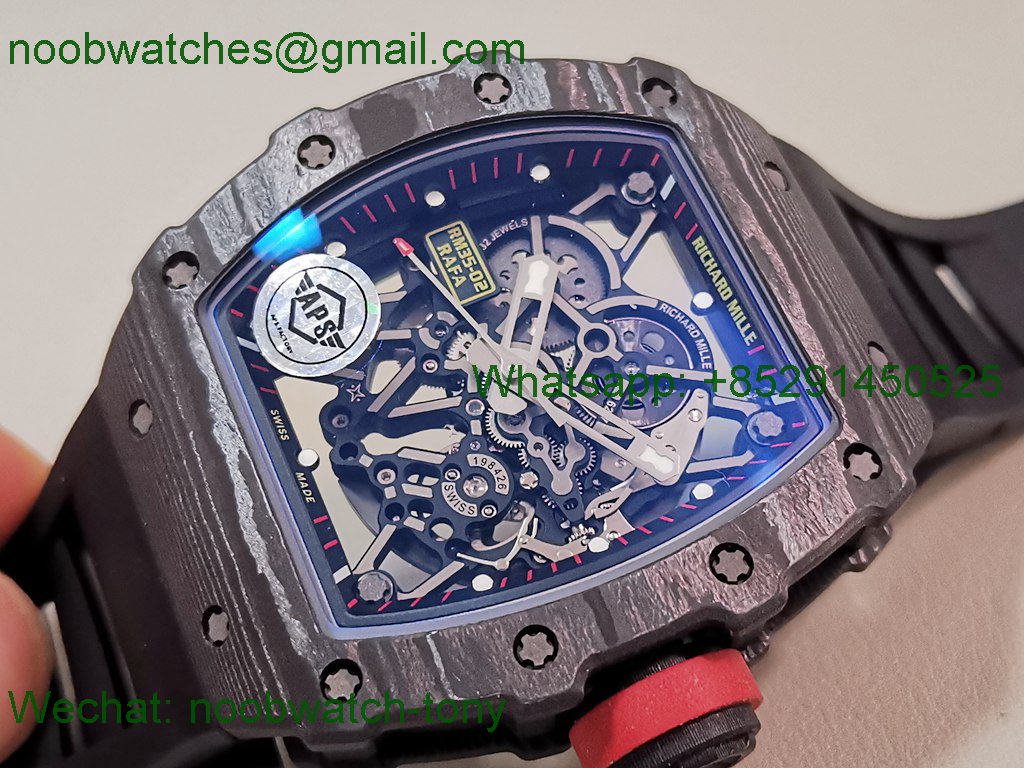 Replica Richard Mille RM035-02 Black NTPT APSF 1:1 Best SuperClone Skeleton Rubber Dandong RMAL1 (Free Sprung)