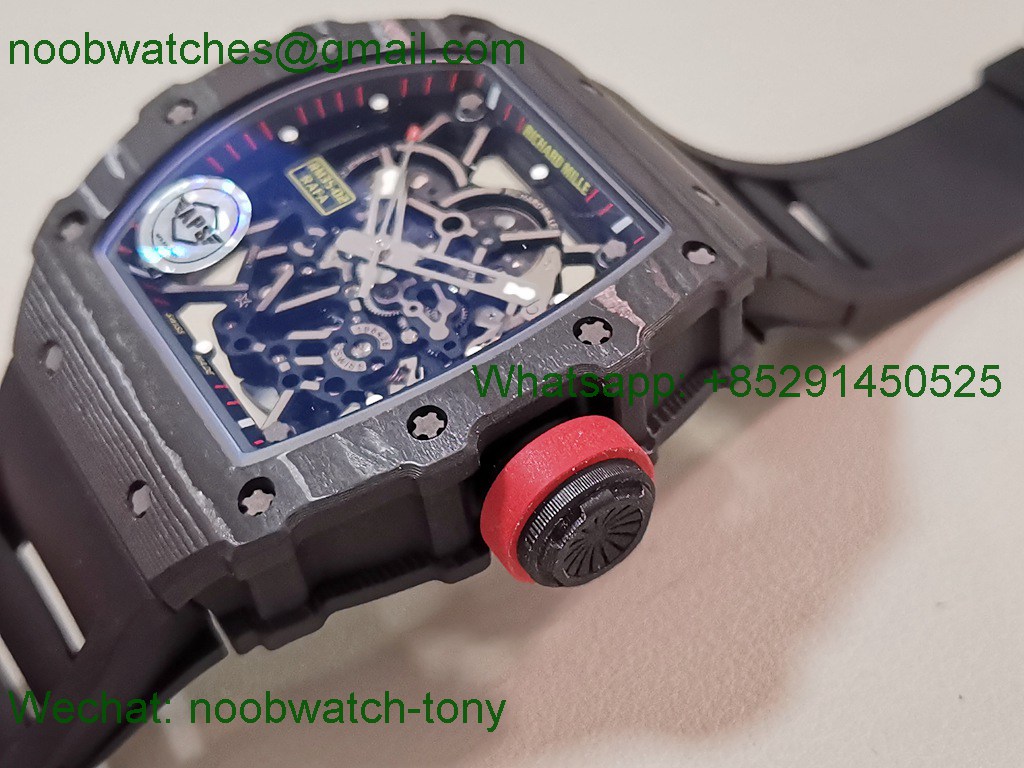 Replica Richard Mille RM035-02 Black NTPT APSF 1:1 Best SuperClone Skeleton Rubber Dandong RMAL1 (Free Sprung)