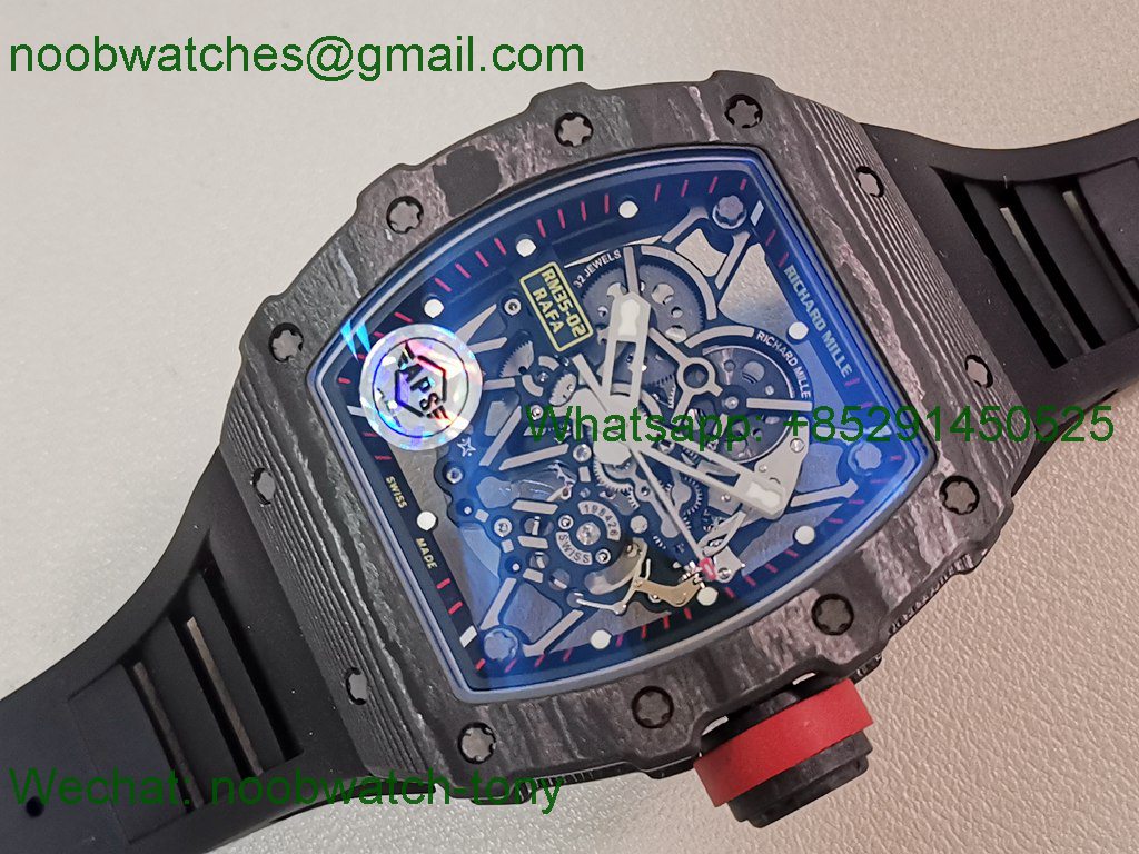Replica Richard Mille RM035-02 Black NTPT APSF 1:1 Best SuperClone Skeleton Rubber Dandong RMAL1 (Free Sprung)