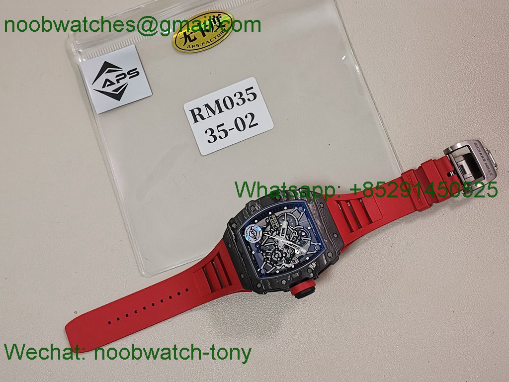 Replica Richard Mille RM035-02 Black NTPT APSF 1:1 Best SuperClone Skeleton Rubber Dandong RMAL1 (Free Sprung)