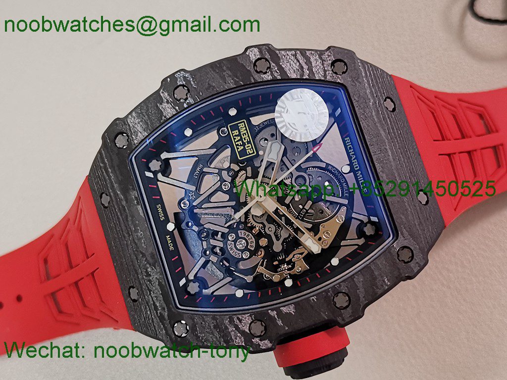 Replica Richard Mille RM035-02 Real Black NTPT ZF 1:1 Best SuperClone Skeleton Red Rubber RMAL1 V7