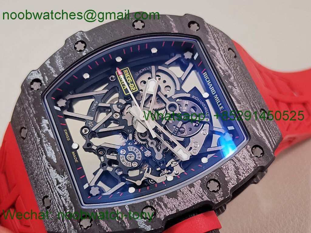 Replica Richard Mille RM035-02 Real Black NTPT ZF 1:1 Best SuperClone Skeleton Red Rubber RMAL1 V7