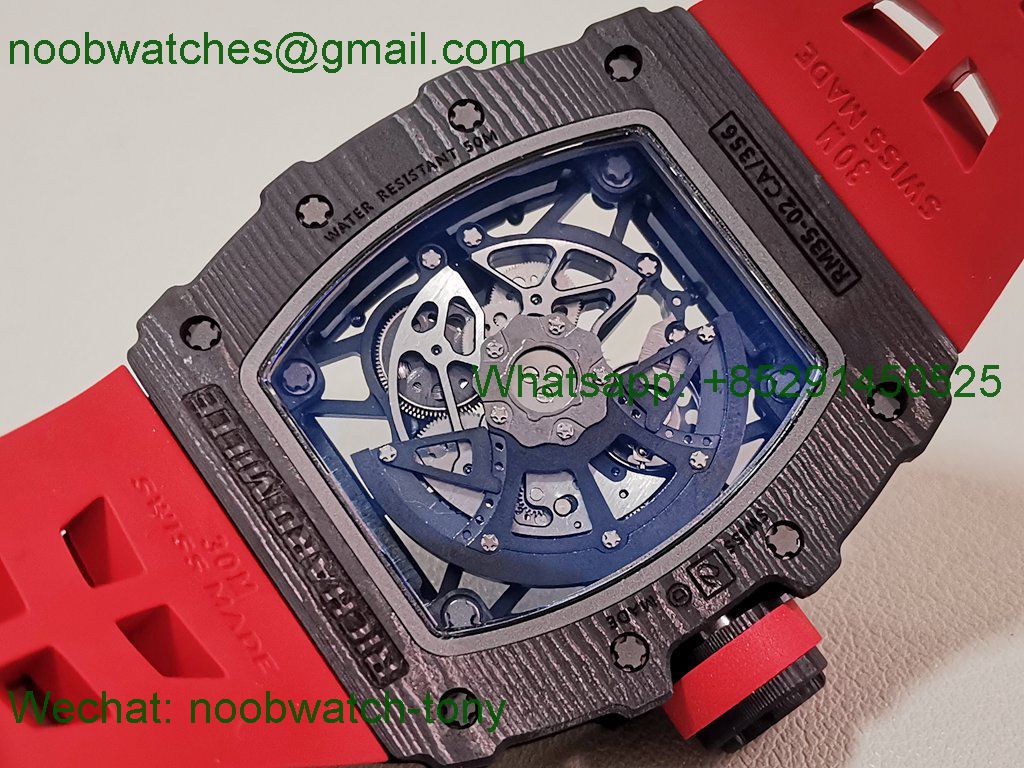 Replica Richard Mille RM035-02 Real Black NTPT ZF 1:1 Best SuperClone Skeleton Red Rubber RMAL1 V7